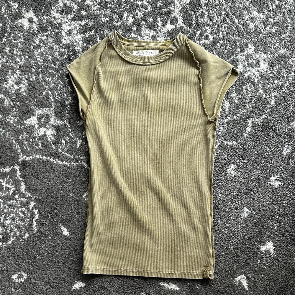 Free People Olive Green Short Sleeve Top